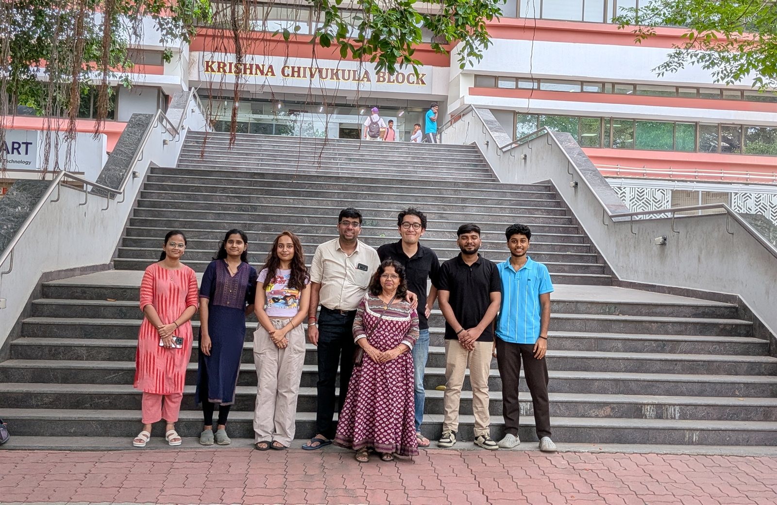 PreCAM Lab group photo in front of Krishna Chivukula Block, IIT Madras
